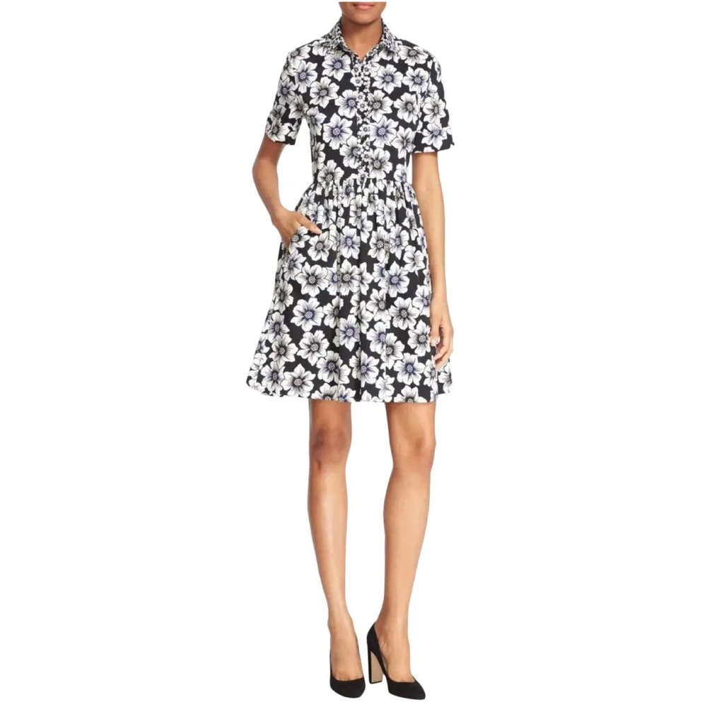 NWT Kate Spade Black White Navy Floral Hollyhock Fit & Flare
Shirt Dress sz 10